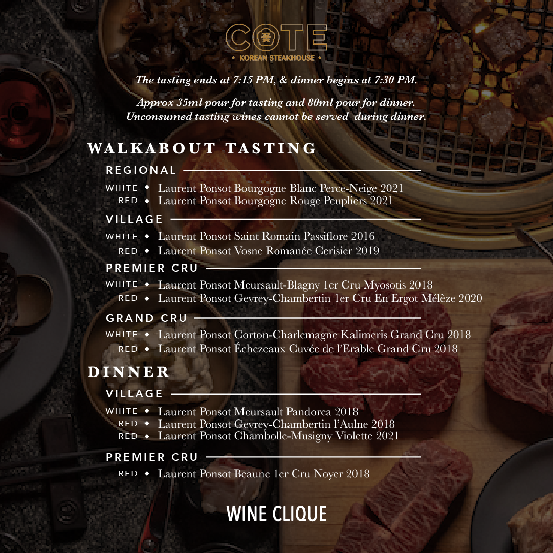 LAURENT PONSOT WINE TASTING & DINNER at COTE Steakhouse